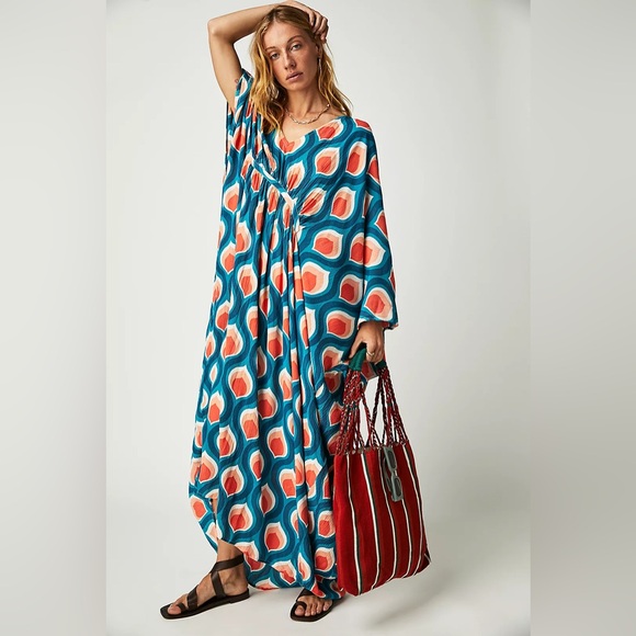 Free People Blue and Orange Maxi Dress - Picture 2 of 9